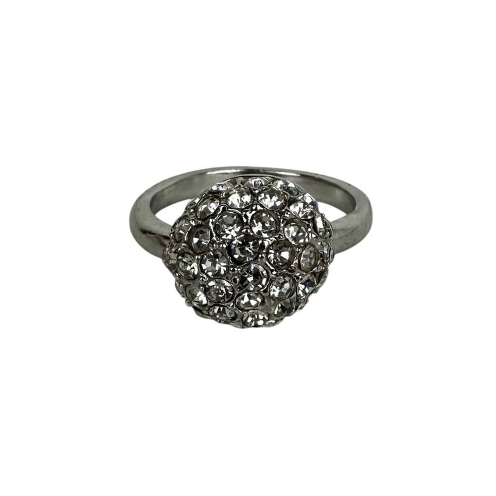 Womens Silver Plated Ball Round Dome 18GKP Stamped Clear Crystal Stone Ring 6